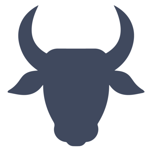 Logo van Grenzeloos, een gestileerde afbeelding van een Schotse Hooglander in donkerblauw met een transparante achtergrond.